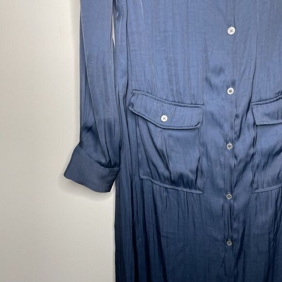 MADEWELL Midi Dress Women Medium Deep Indigo NEW Satin Utility NR775 *No Belt* - Picture 7 of 14
